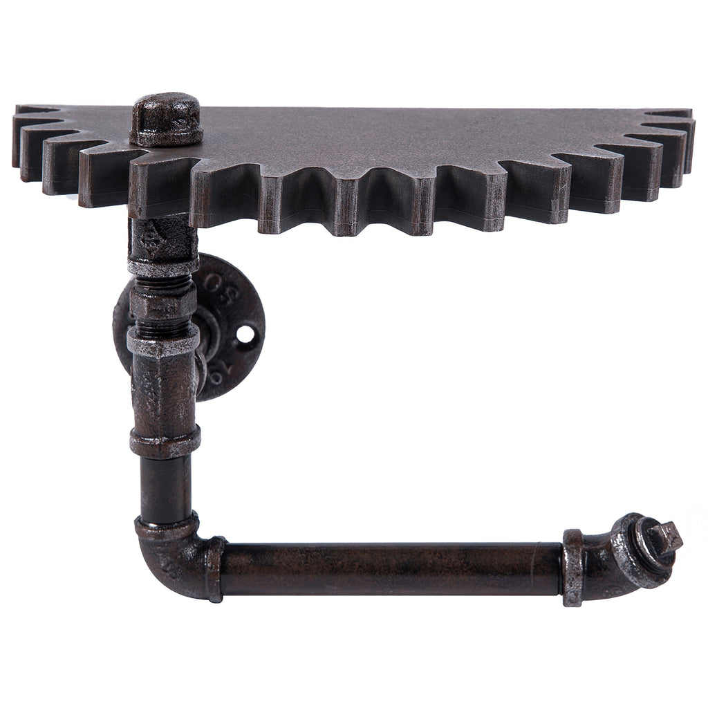 Industrial Pipe Shelf with Toilet Paper Holder, Metal Wall Rack