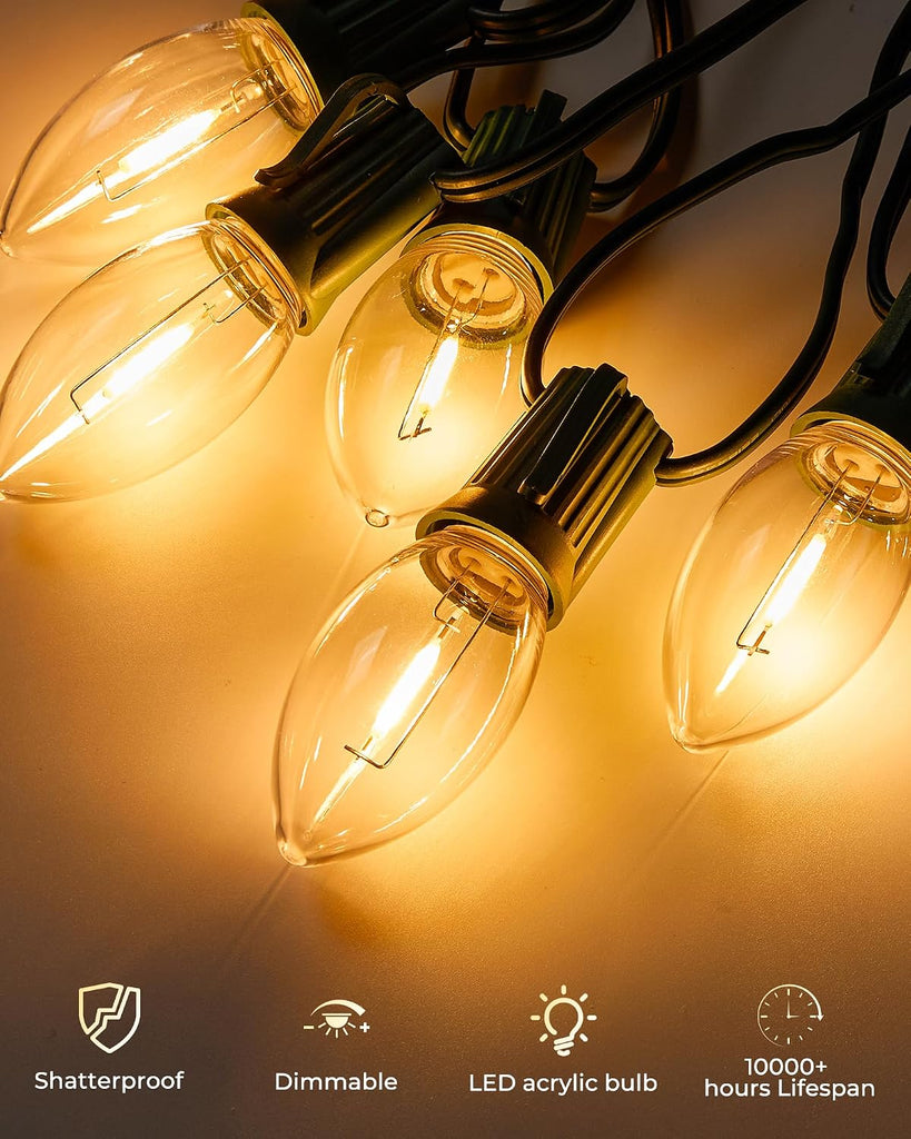 25 Pack C9 LED Christmas Light Bulbs, Warm White