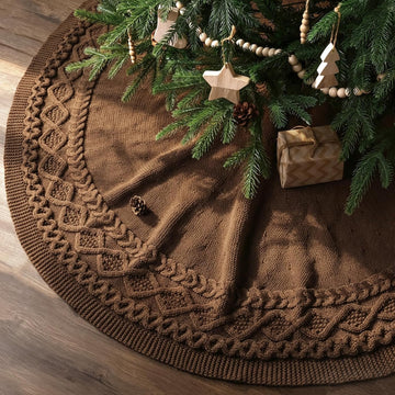 Knit Christmas Tree Skirts, Neutral Tree Skirt, Cozy Christmas Decorations
