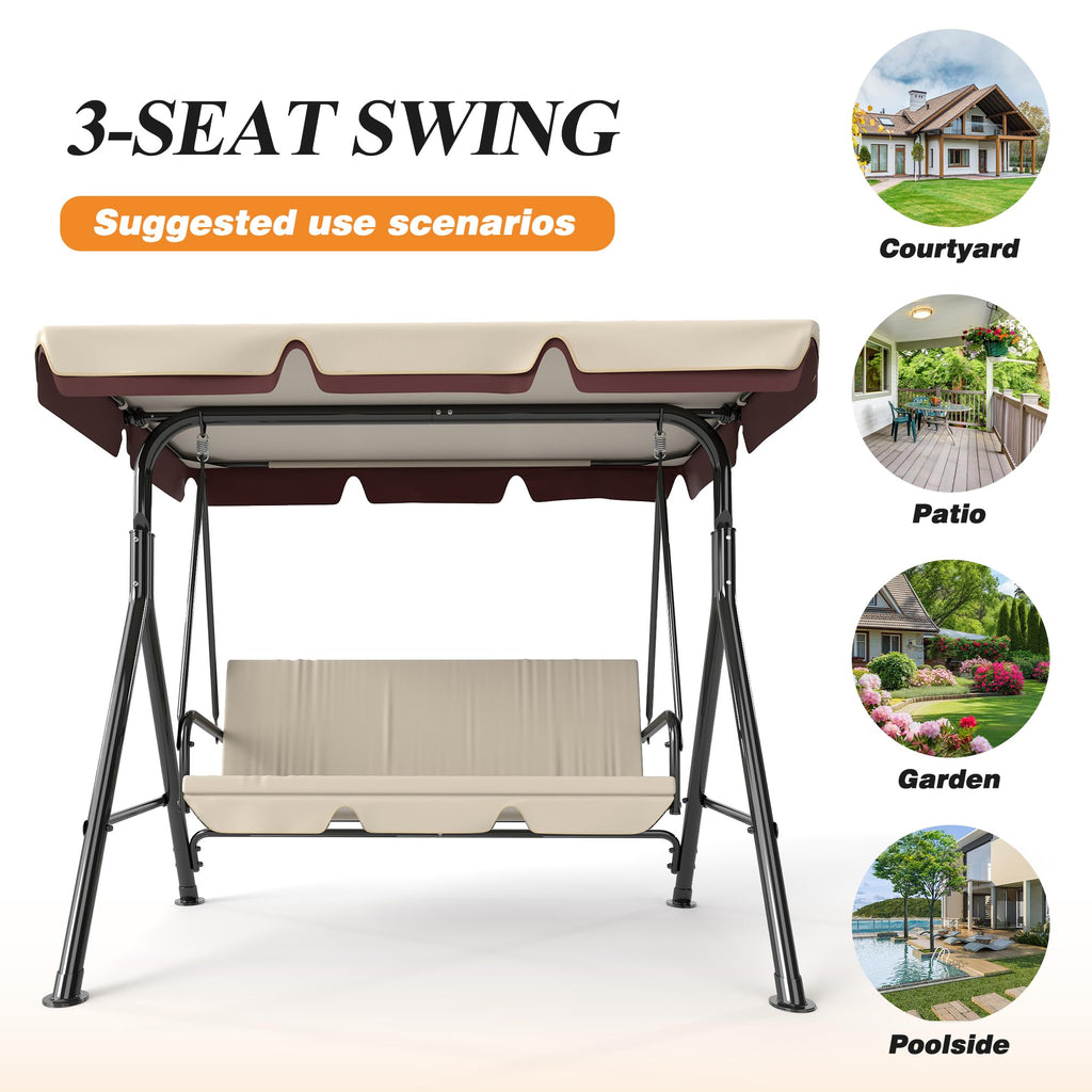 3-Seat Patio Swing Chair, Beige