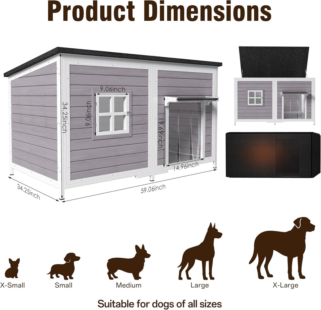 59" Insulated Extra Large Dog House, Grey
