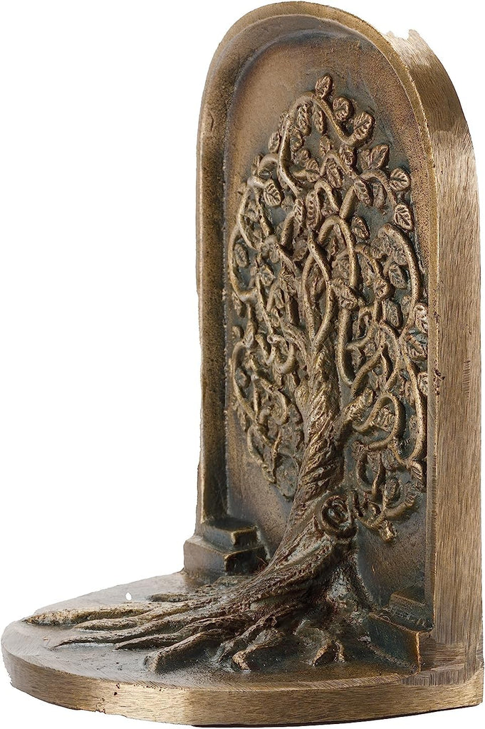 Tree of Life Bookends, Antique Brass, 2 Decorative Bookends for Shelves or Bookcase, Cast Iron, Non-Skid Heavy