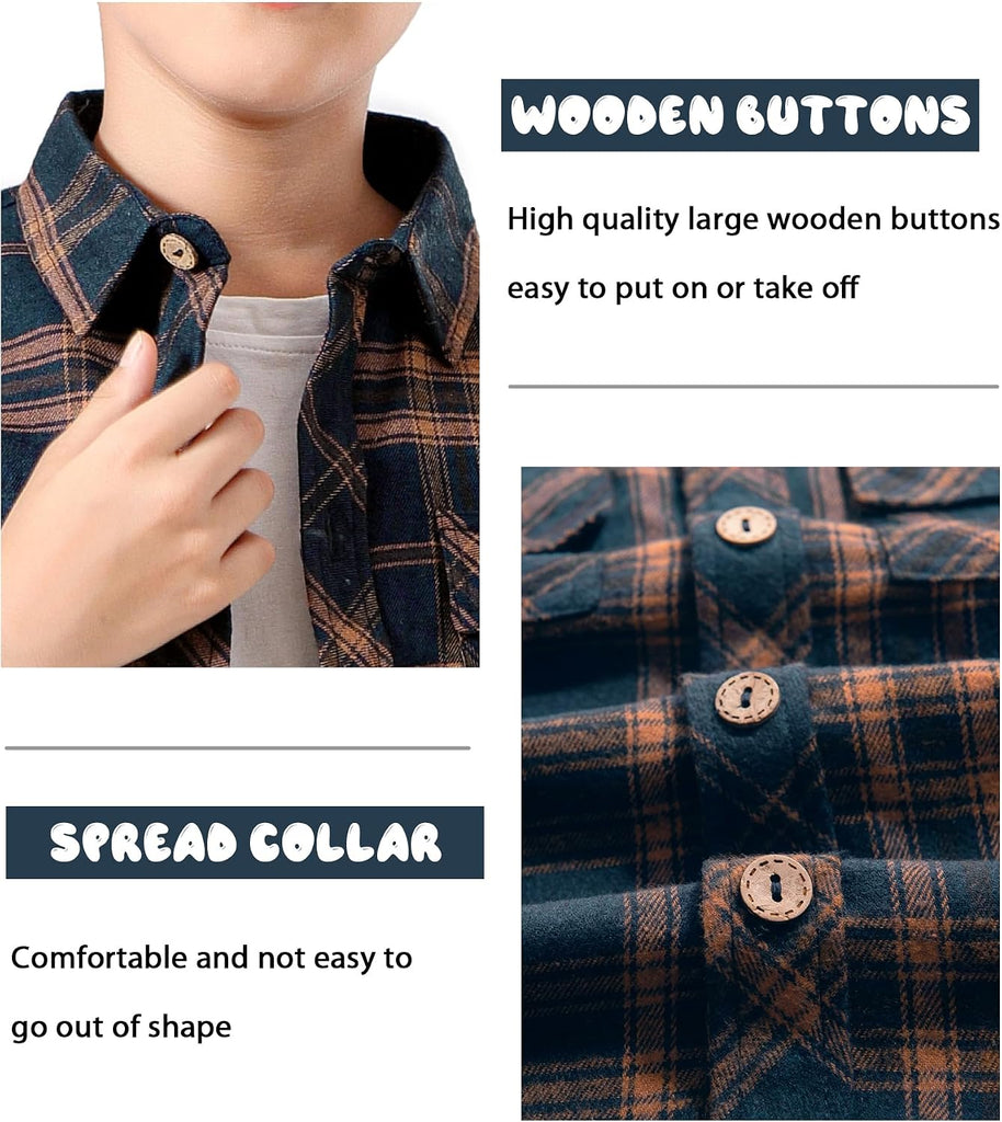 Boys Plaid Flannel Shirts Long Sleeve Casual Button Down Shirts Collared Fall Clothes