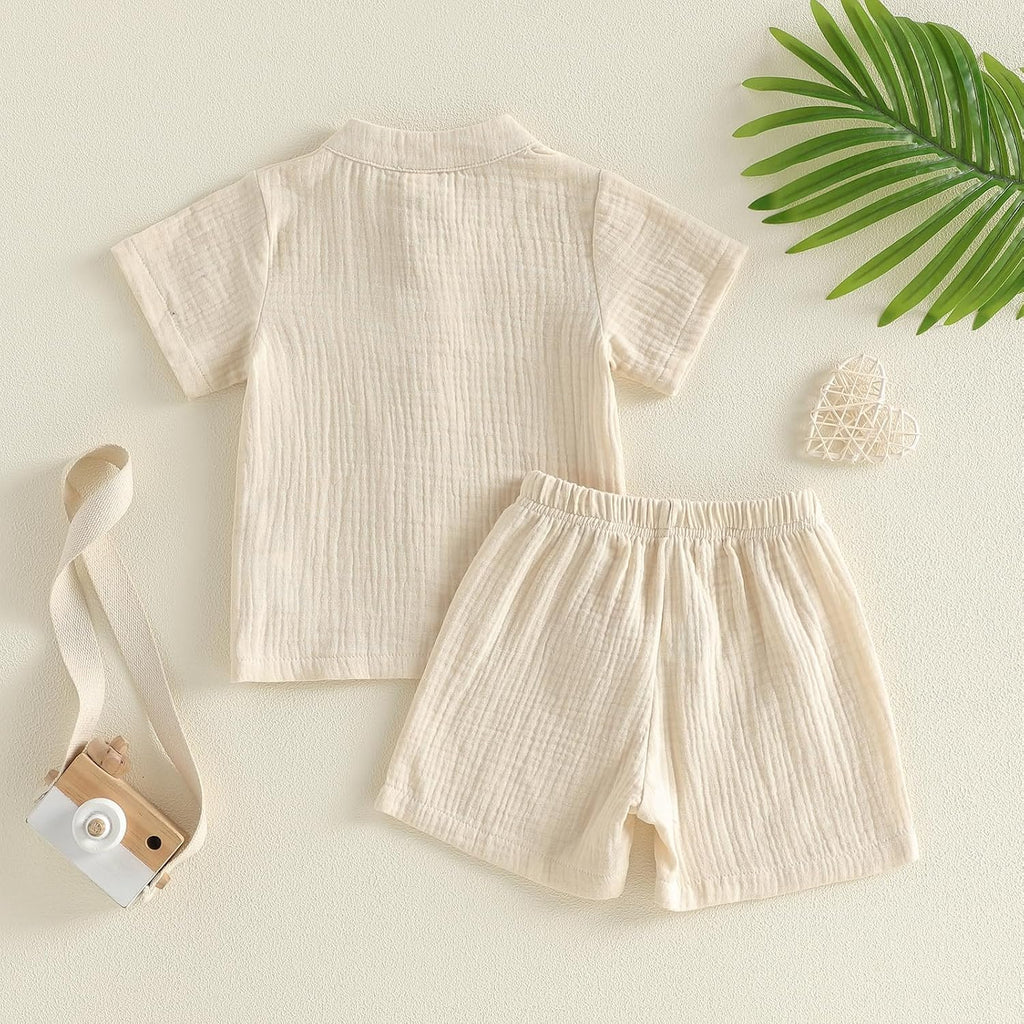 Toddler Baby Boy Shorts Set Summer Clothes Cotton Linen Short Sleeve Button-up Shirt and Shorts Spring Outfit