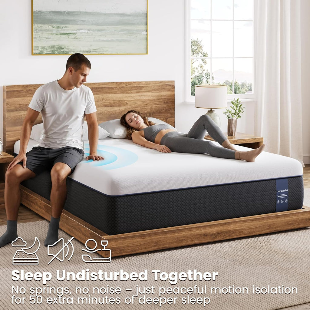 Firm Queen Size Mattress - 12 Inch Memory Foam Mattress with Orthopedic Lumbar Support - Low Motion Transfer & Deep