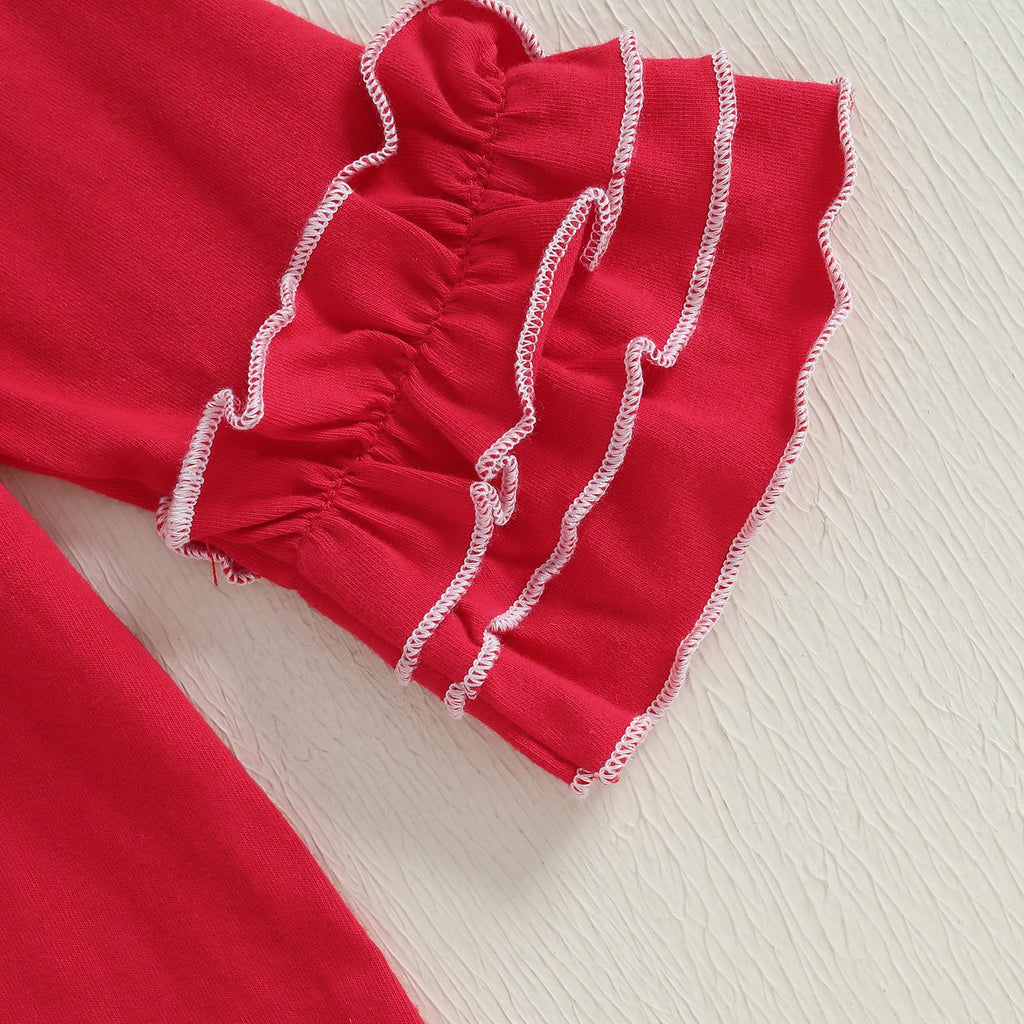Newborn Baby Boy Girl Christmas Outfit Santa Baby Red Romper Flare Ruffle Jumpsuit Infant Fall Winter Clothes (Red