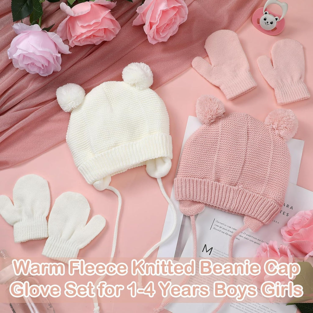 Unisex Winter Baby Toddler Hat Glove Set Warm Fleece Knitted Beanie Cap Beanie Mitten, 1-4 Years