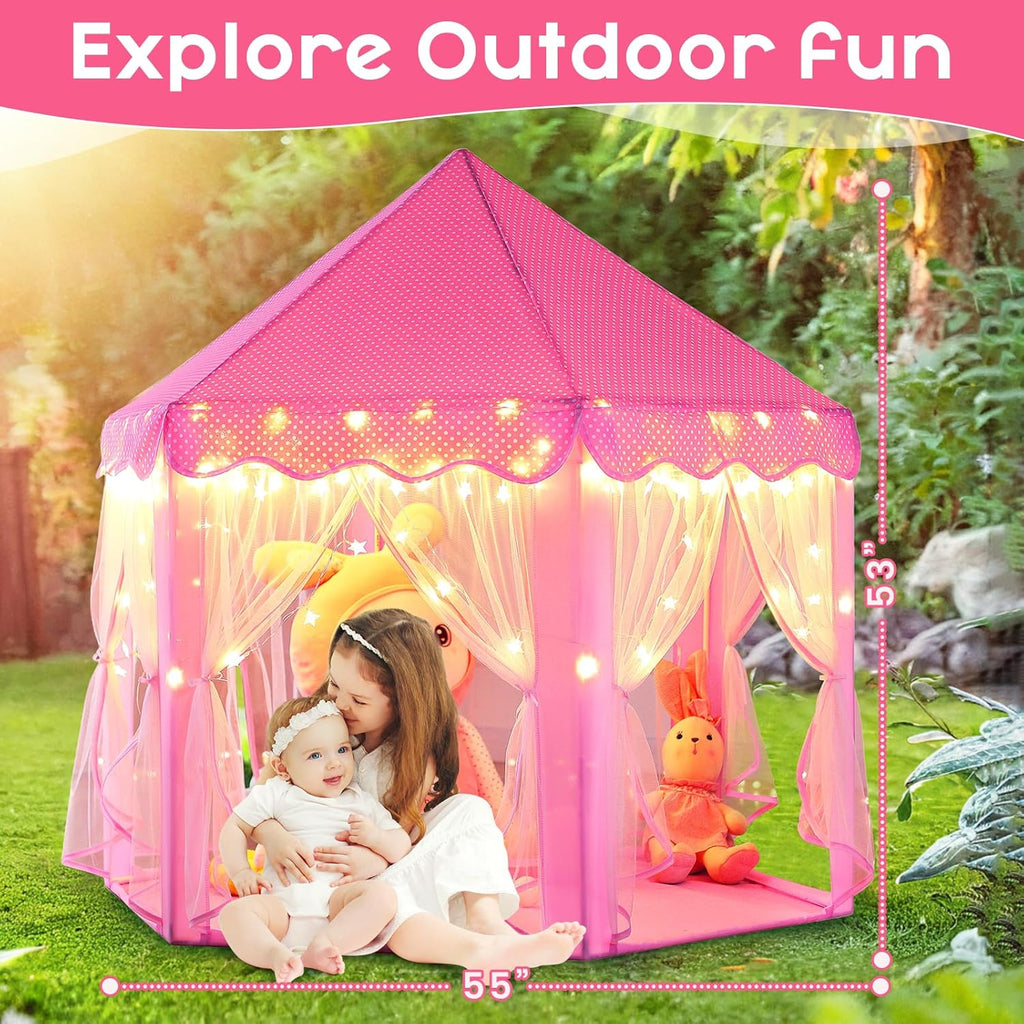 Princess Tent Girls Large Playhouse Kids Castle Play Tent with Star Lights Toy for Children Indoor and Outdoor Games