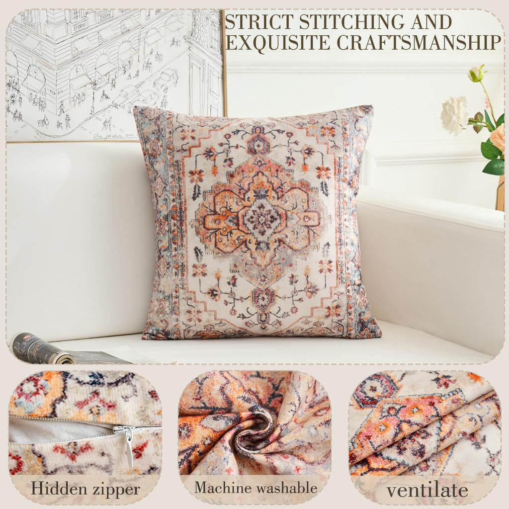 Boho Throw Pillow Covers 26x26 inch Set of 2, Boho Vintage Carpet Pattern Antique Ethnic Decor Double Sided Pattern