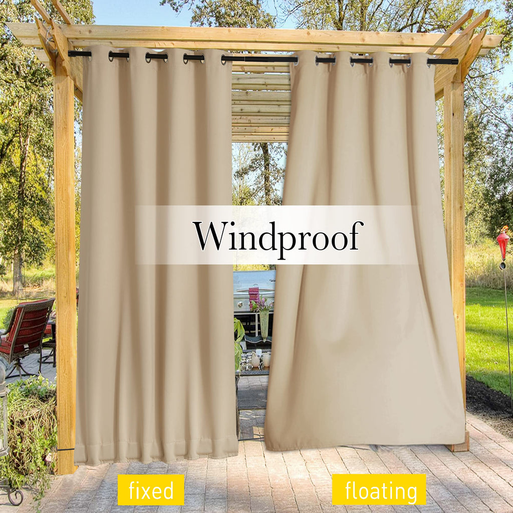 2 Panels Outdoor Curtains Waterproof W52xL108 Biscotti Beige