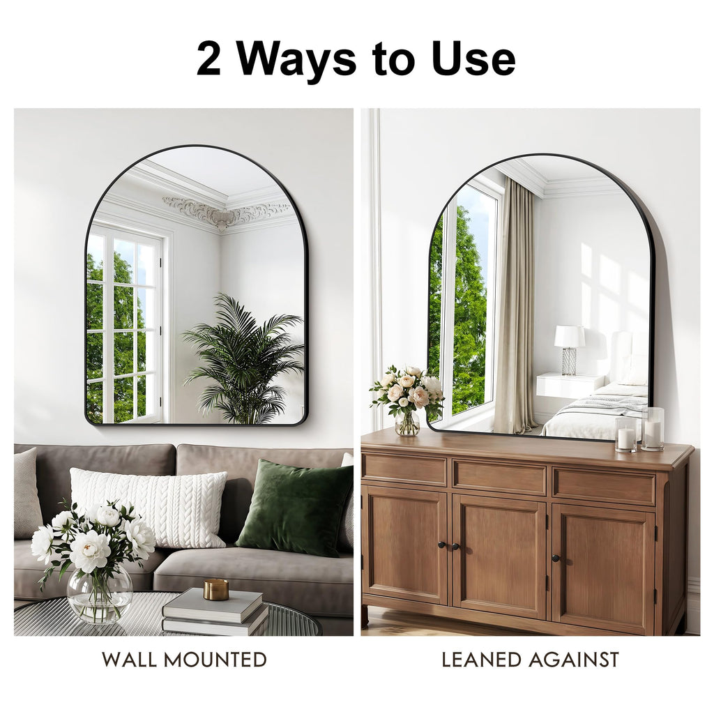 Arched Wall Mirror,40x48 inch Black Arched Mirror Bathroom,Large Vanity Mirror for Over Sink Metal Frame,Tempered