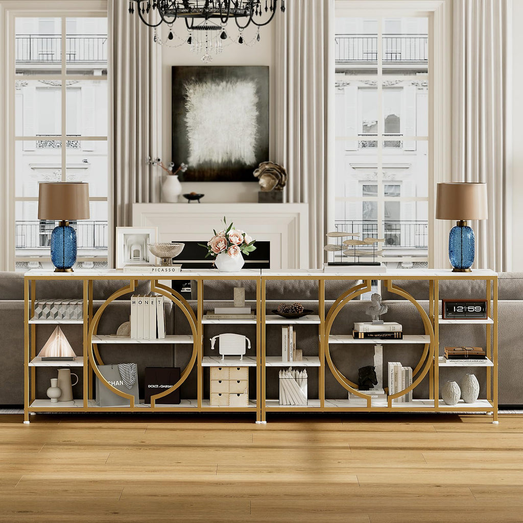 47" Industrial Console Tables Rustic Sofa Table Behind Couch 4 Tier Wooden Shelves Entry Table with Storage for