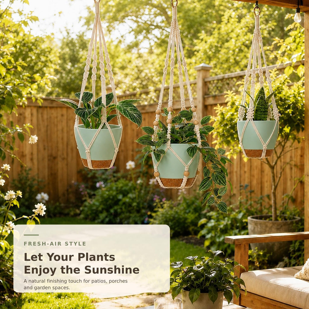 Self Watering Hanging Planters for Indoor Plants 3 Pack Macrame Plant Hangers with Drainage Holes Pots and Hooks