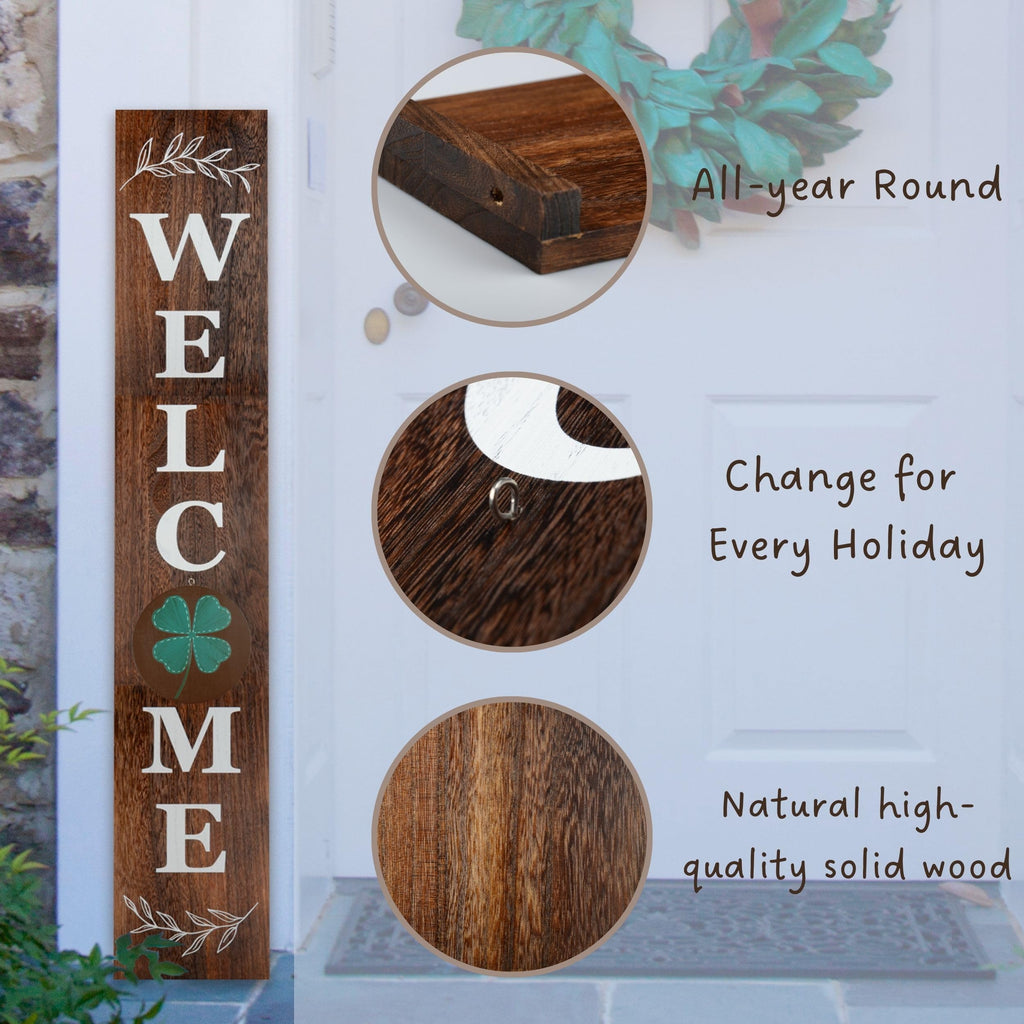 Interchangeable Welcome sign for front porch standing, 47 x 7.9 Inch Black Wooden Leaner Sign with 10 Interchangeable