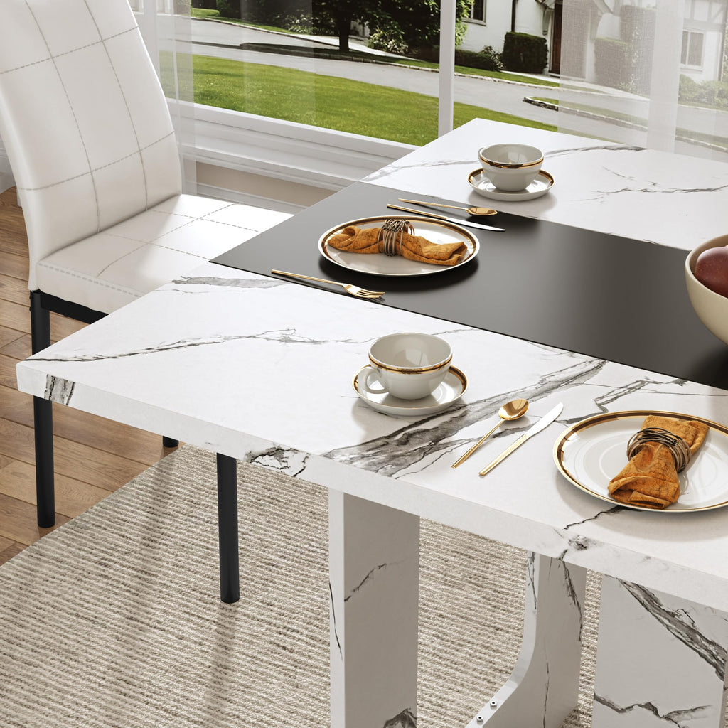 7 Pieces Dining Table & Chairs Set for 4-8 People, 71 Inch Kitchen Table with 6 Chairs, Rectangle Dining Table with