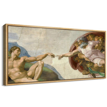 Extra Large Framed Canvas Print Wall Art The Creation of Adam by Michelangelo Illustrations Modern Art Calm Warm
