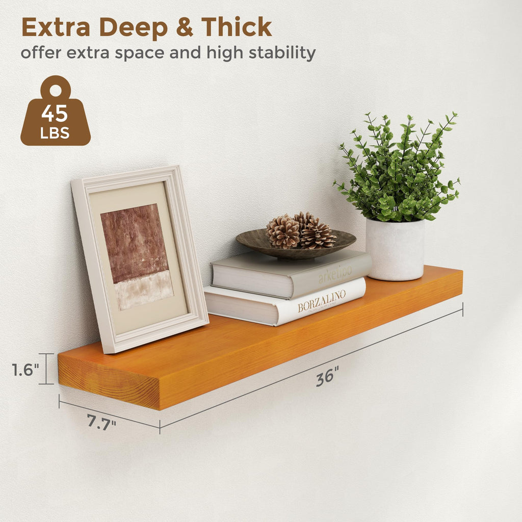 Rustic Wood Floating Shelves, 36'' x 7.7'' x 1.6'', Set of 2