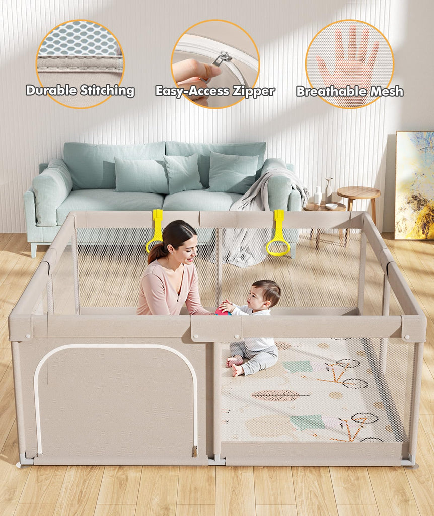 Baby Playpen with Mat, 71x59in Playpen for Babies and Toddlers, Grey