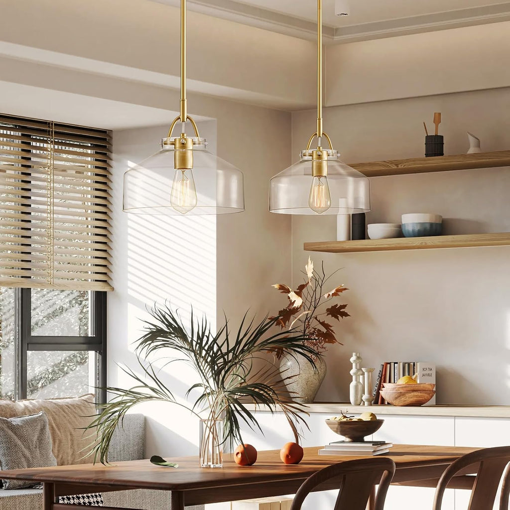 Chandelier Rustic Farmhouse Industrial Round Ceiling Pendant LED Light Fixture with Clear Glass Shades for Dining