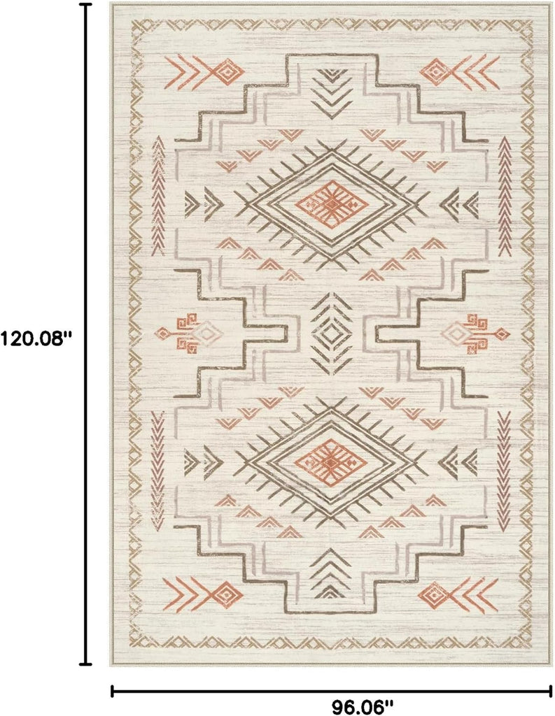Washable Area Rug, Beige Western Aztec Tribal Moroccan Area Rug, Boys Neutral Rug, Soft Non-Slip Non-Shedding