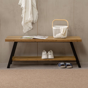 Entryway Bench, Farmhouse Indoor Entry Way Shoe Benches Seat, Industrial Metal Shoe Storage Bench Organizer (Rustic