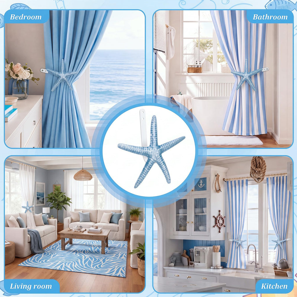 Natural Starfish Curtain Tiebacks Coastal Curtain Holdbacks - 2 Pcs