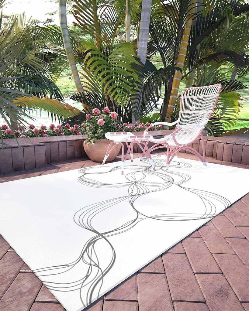 Abstract Minimalist Line on White Area Rug, Living Room & Bedroom Decor, Modern Art Plush Carpet 32x60in