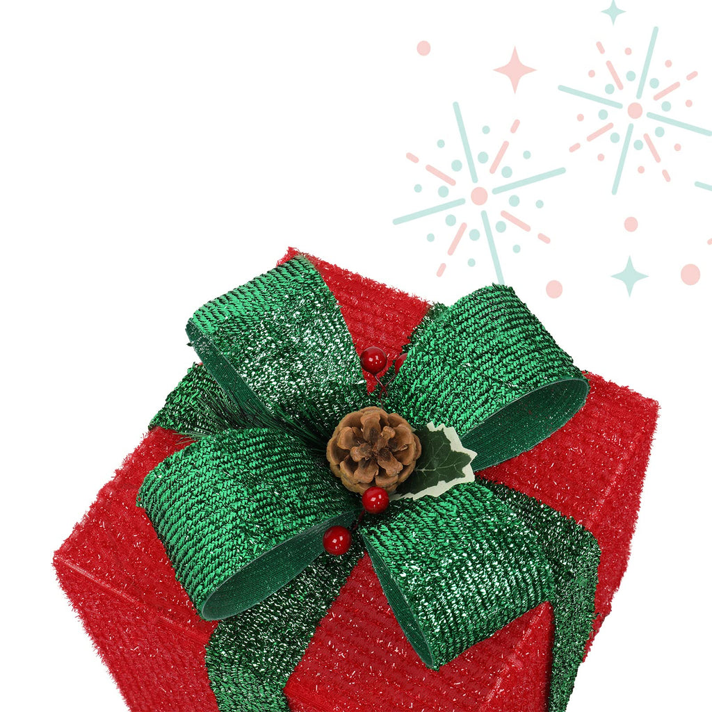 Christmas Lighted Gift Boxes Set of 3, Weather Proof Present Boxes Ornament Home Decor Pre-lit 60 LED Lights