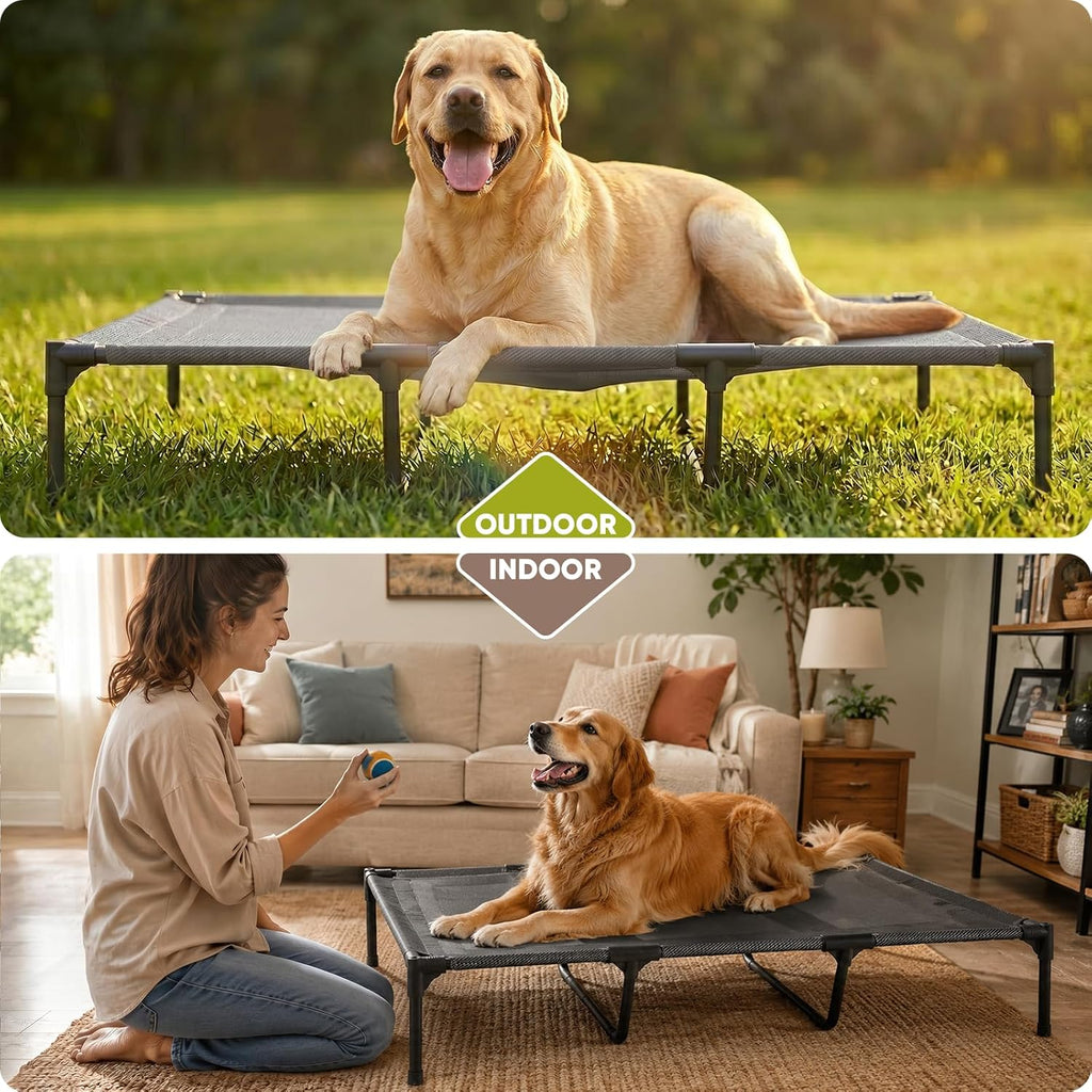 Elevated Dog Bed for Large Dogs 120lb, Breathable Cooling Raised Dog Cot with Dual Support Bars & Metal Frame