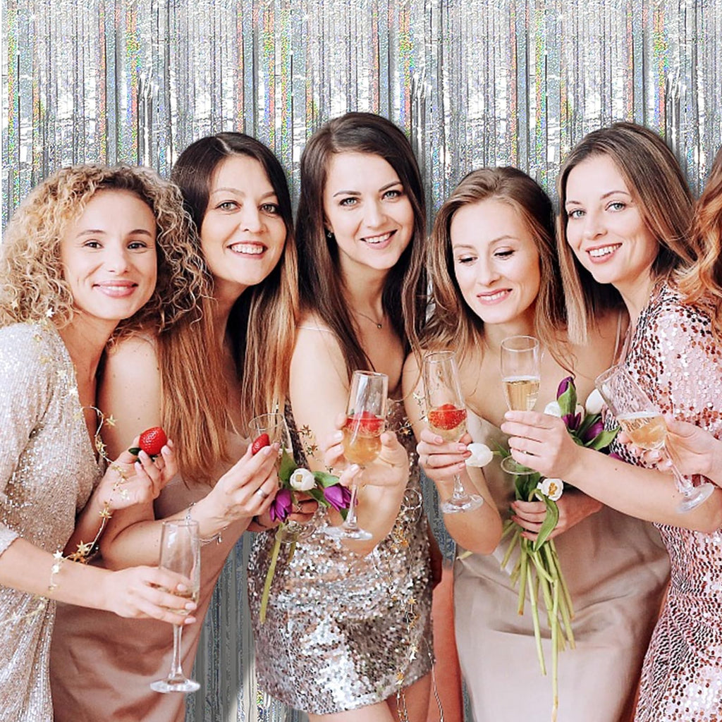 Tinsel Curtain Party Backdrop Silver Birthday Party Decorations 10 Packs Glitter Foil Fringe Curtain Party Decor