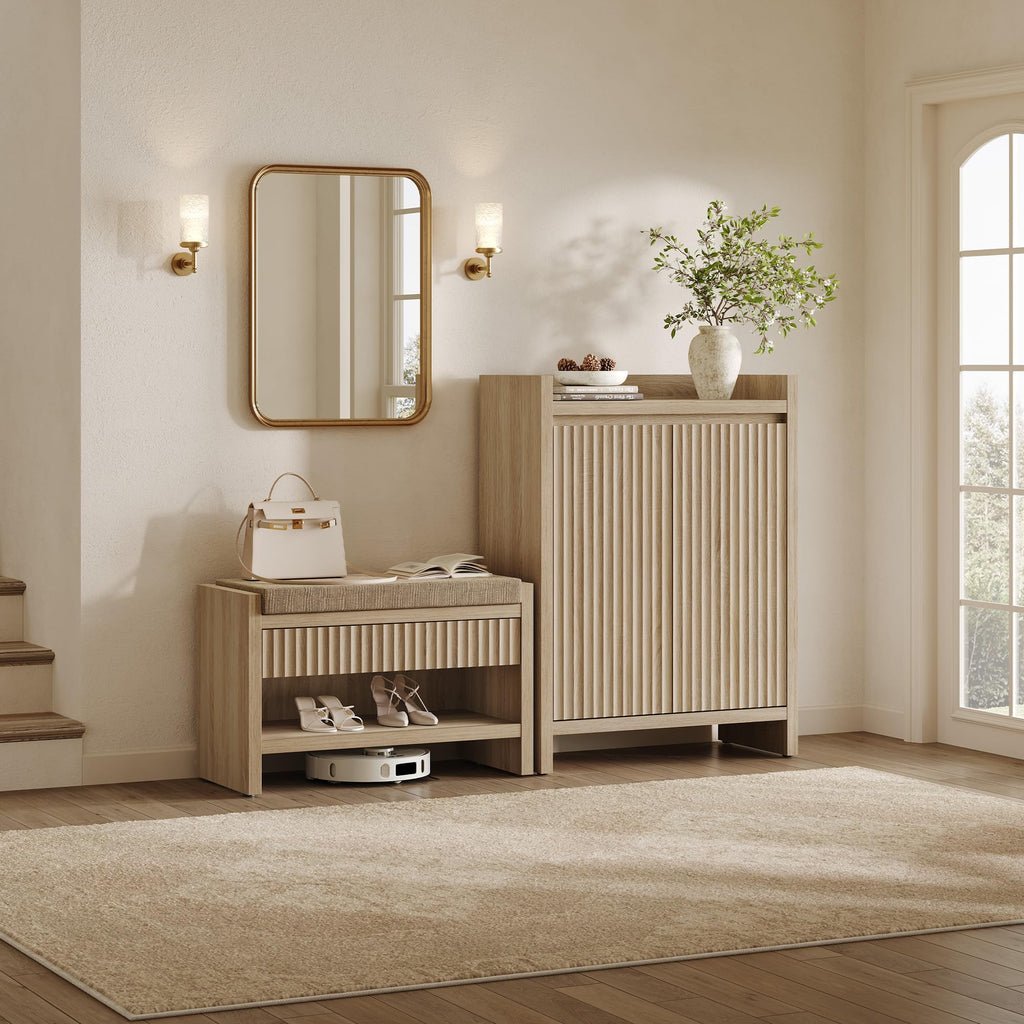 Fluted Shoe Storage Cabinet with Adjustable Shelves