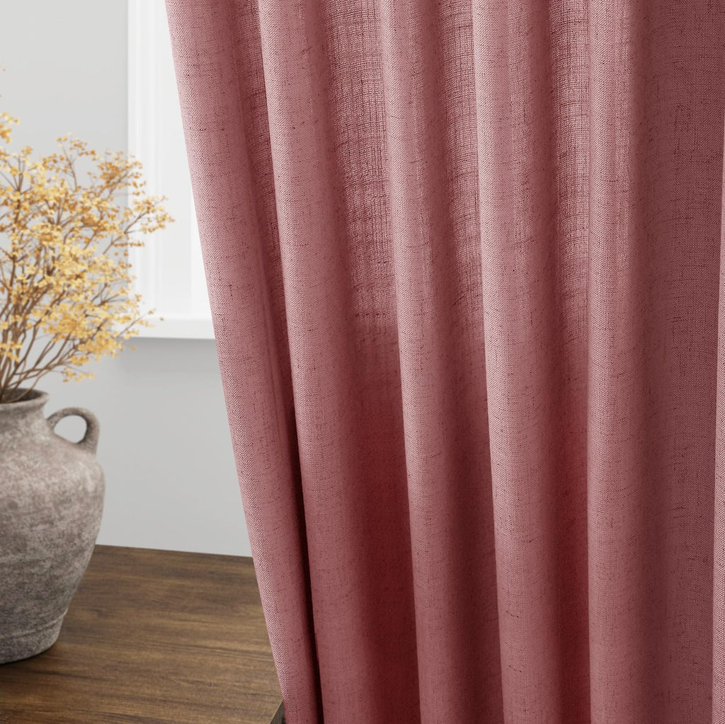 Canyon Rose Linen Curtains 108 Inches Long 2 Panels Set Extra Long Back Tab Curtain Semi Sheer Light Filtering Dusty