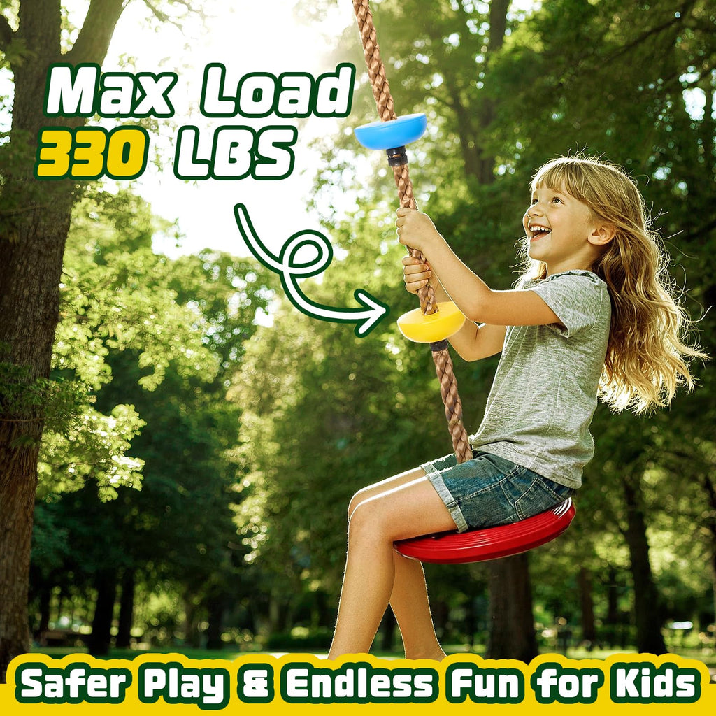 Tree Swing for Kids Climbing Rope with Platforms Disc Swing, Red