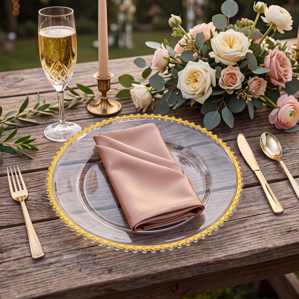 50pcs Clear and Gold Beaded Charger Plates for Wedding,12.5in