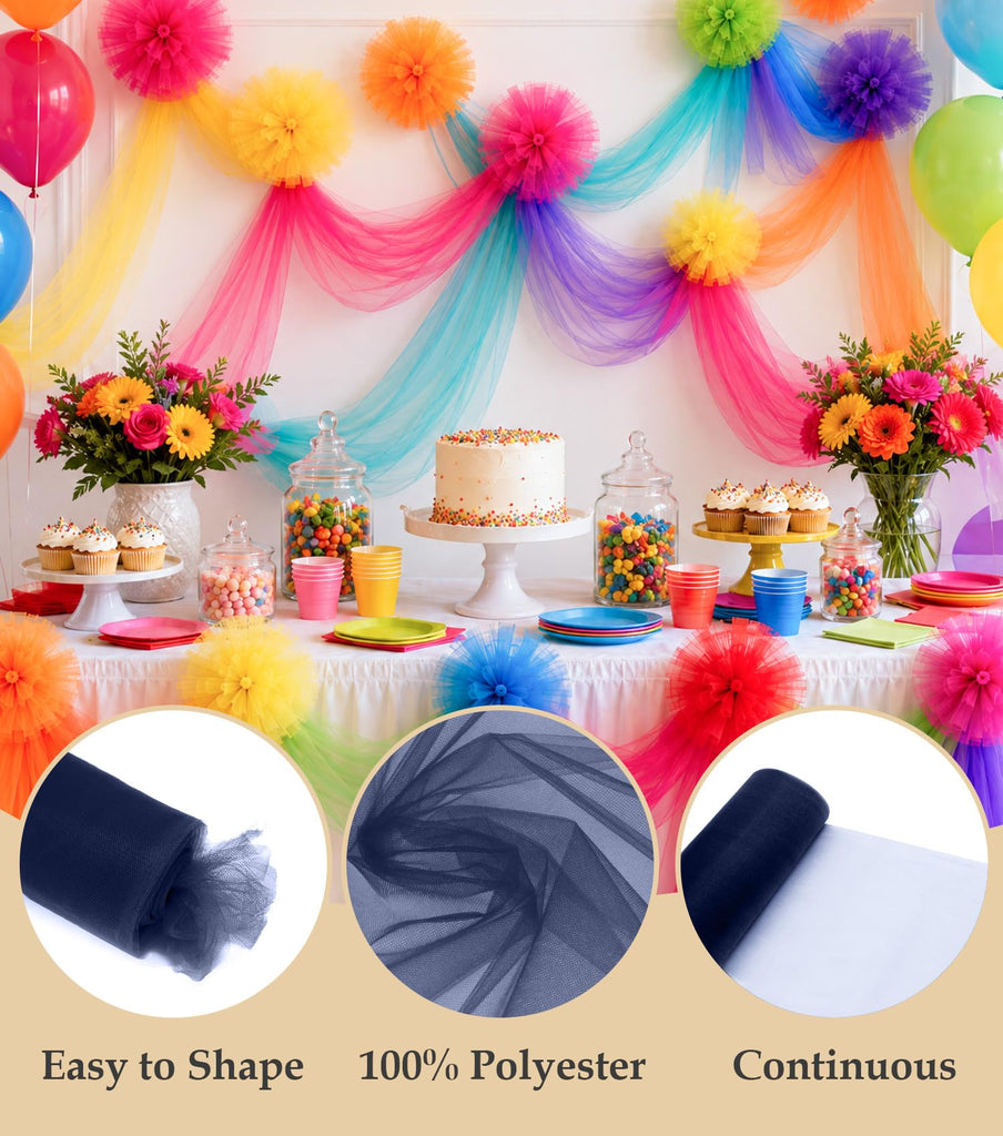 Navy Blue Tulle Fabric Roll 54" X 10 Yards