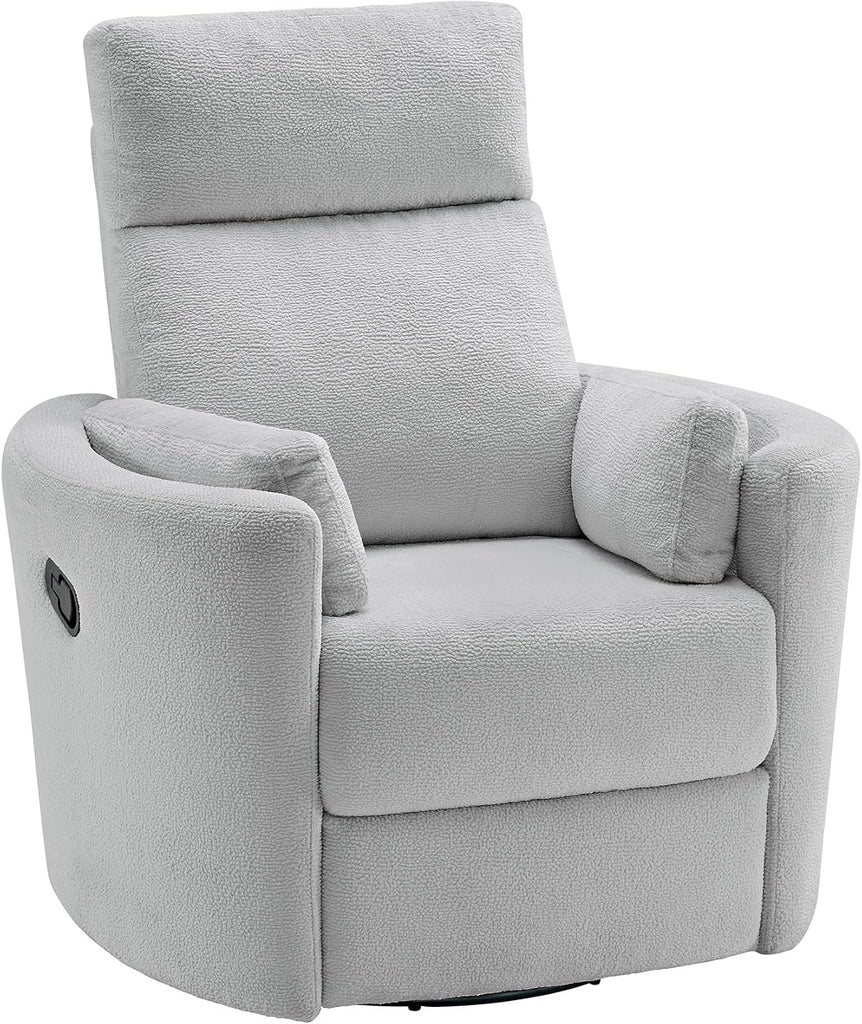 Upholstered Glider Recliner Rocking Chair 360° Swivel r, Plush Gray