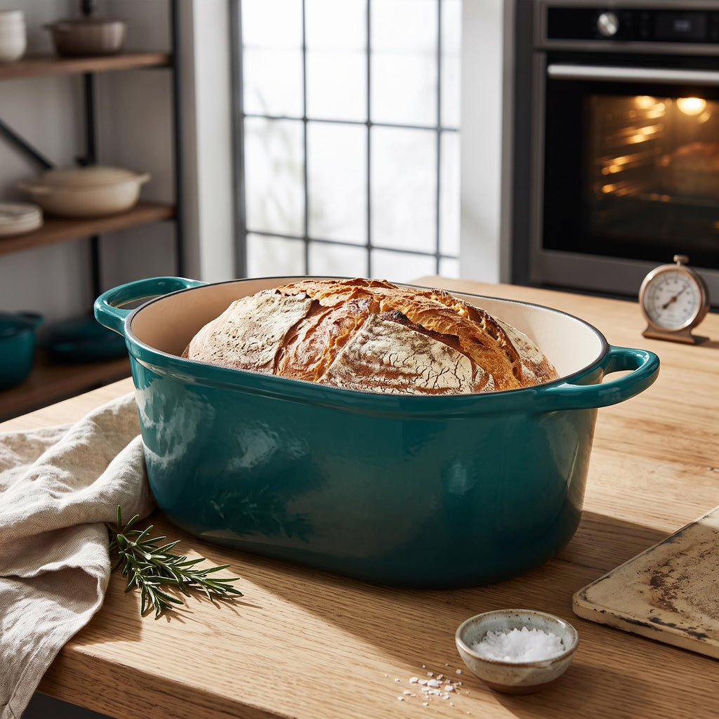 Enameled Cast Iron Oval Dutch Oven, 6QT, Darkcyan