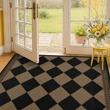 3x4 Checkered Outdoor Rug, Easy Jute Indoor Throw Rug, Diamond Farmhouse Front Porch Rug, Boho Washable Non Slip