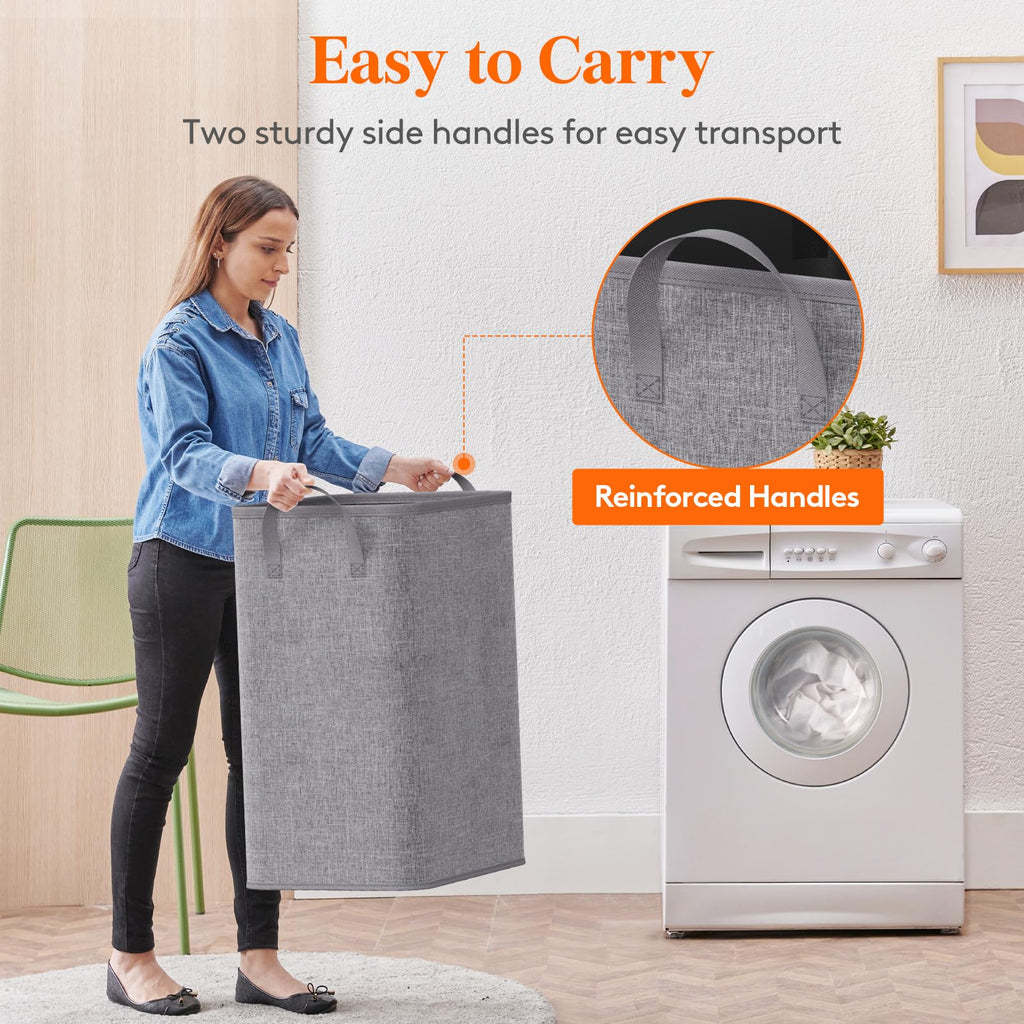 80L Large Laundry Basket with Handles, Light Gray