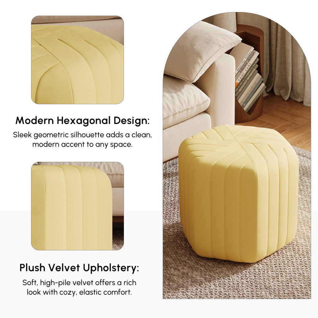 18.5" Hexagonal Pouf Ottoman Upholstered, Velvet Footrest Rest Stools Modern Sofa Footrest Entryway Shoe Changing