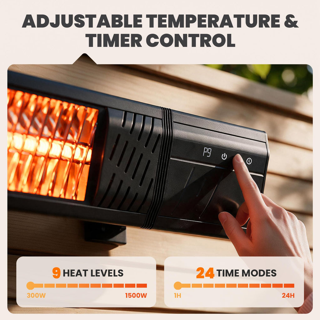Outdoor Patio Heater, Infrared Electric Wall-Mounted Heater 1500W