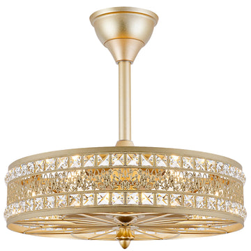 Crystal Fandelier Ceiling Fan with Light, Gold French Glam Chandelier Fan