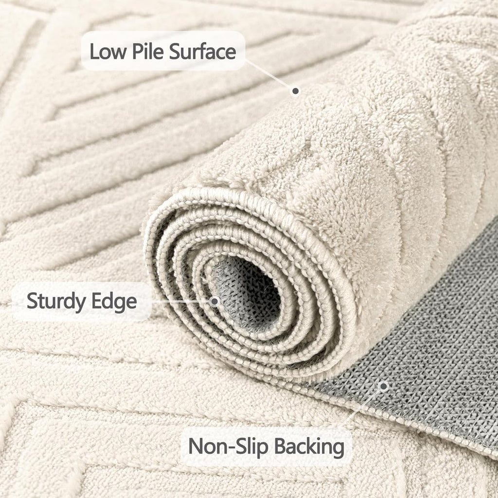 Capsplad 5x7 Area Rugs High-Low Pile Rugs Checkered Cream