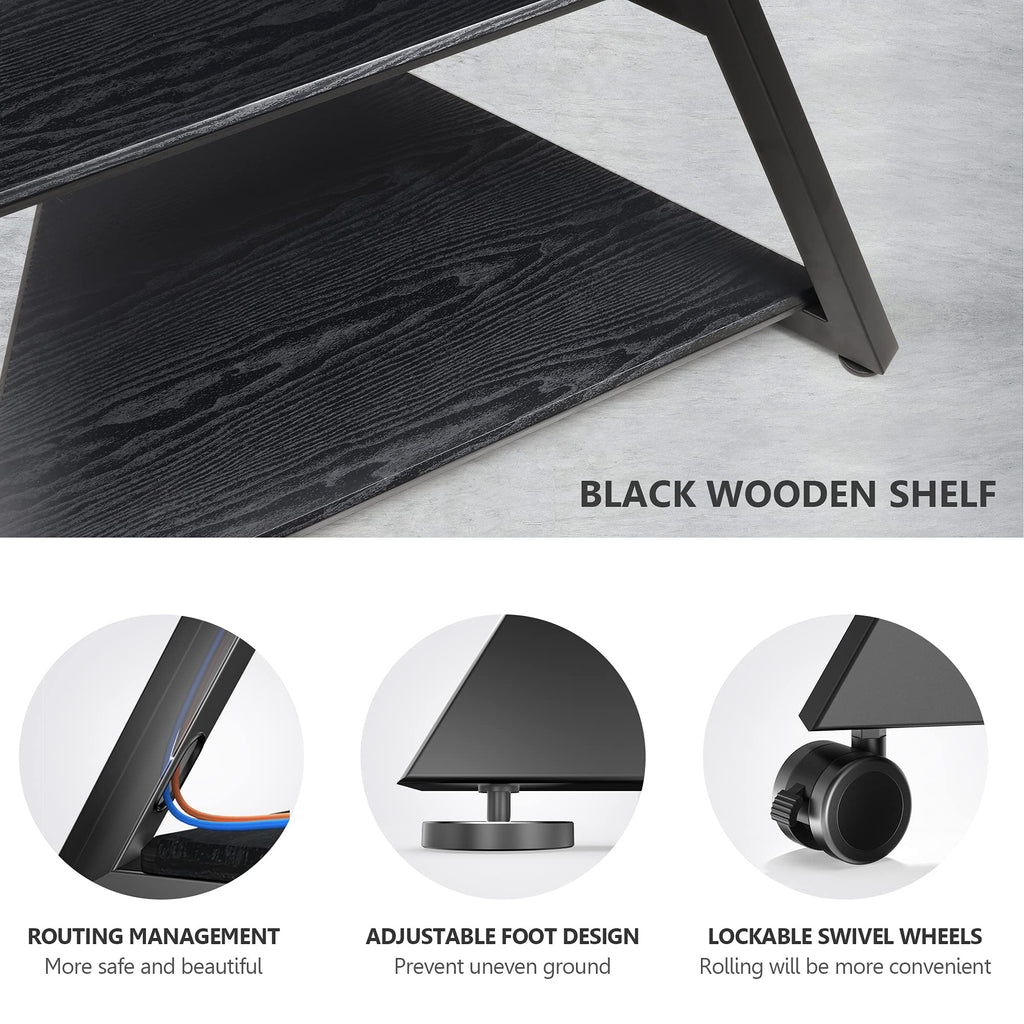 Corner TV Stand for 43-75" TVs with Wooden Storage Shelves, Black