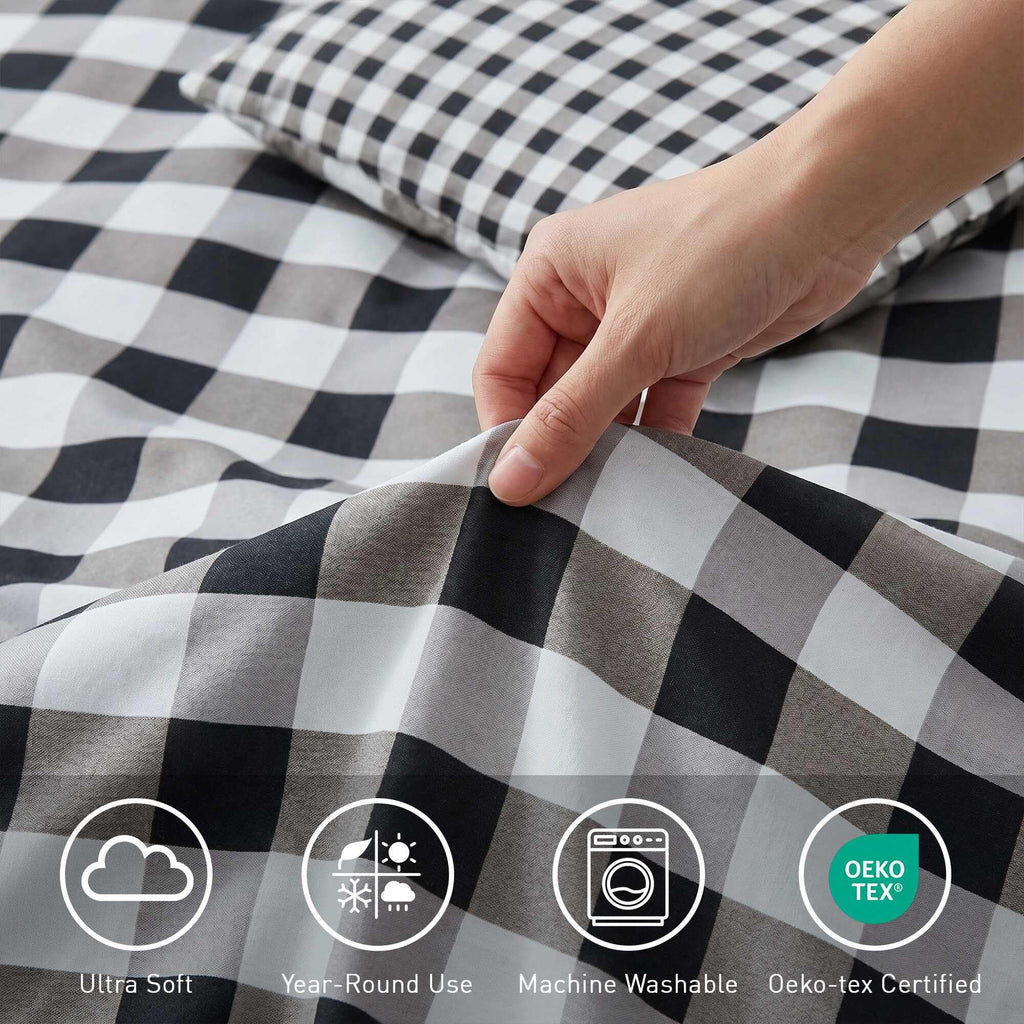 Gingham Comforter Set-Bed in A Bag 9 Pieces Bedding Set with Reversible Plaid Design, Warm & Cozy Bed Set