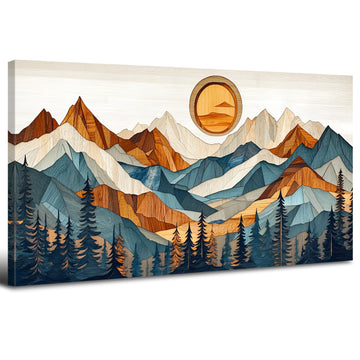 Boho Wall Art Mountain Pictures Wall Decor Farmhouse Pine Tree Canvas Prints Painting Sunrise Forest Landscape Poster