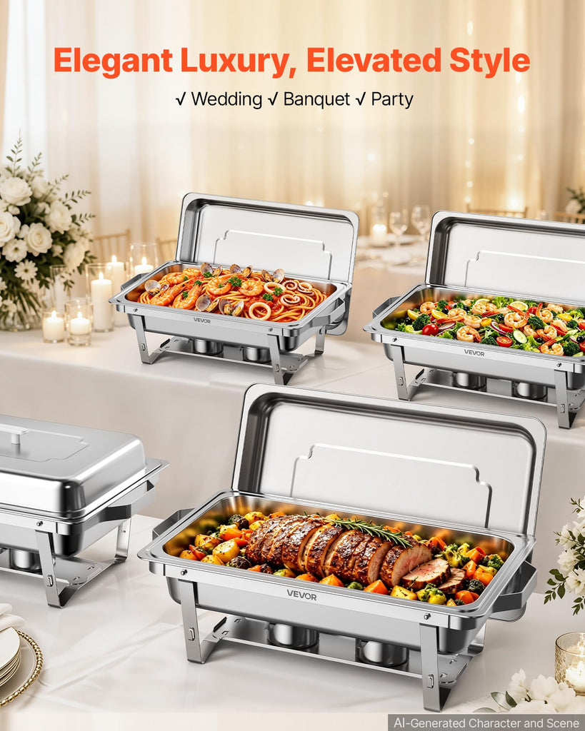 4 Packs Chafing Dishes for Buffet Set, 9QT Stainless Steel Chafer