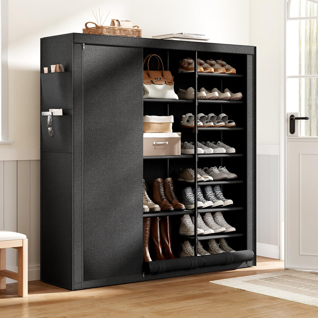 Shoe Rack with Cover, 9 Tier Tall Shoe Rack Organizer Large Capacity Shoe Storage Cabinet to 50-55 Pairs Shoes and