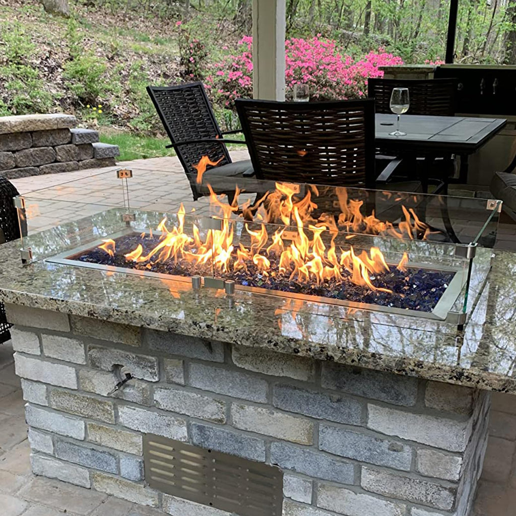 45 x 15.5 Inch Glass Wind Guard for Rectangular Fire Pit Table, Thick and Sturdy Tempered Glass Panel with Hard