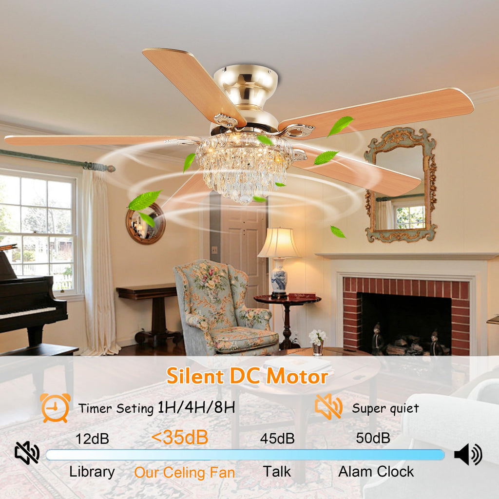 Crystal Ceiling Fan Fandelier with Lights-Modern Ceiling Fan(52" Gold)